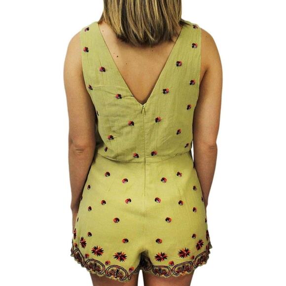 Free People Womens Green Sleeveless Margarita Embroidered Romper Jumpsuit Size 2 - Picture 2 of 9